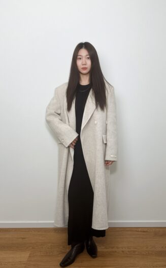 Knee-Length Wool Blazer-Collar Coat White